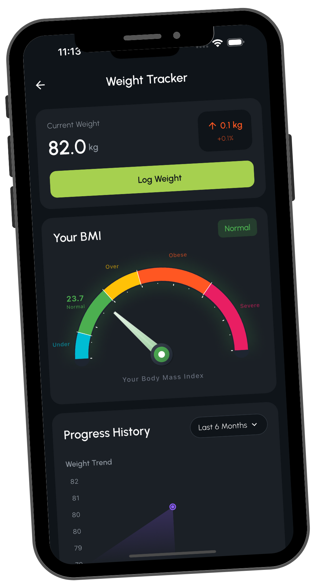 Strift weight loss tracker showing daily weight monitoring and BMI calculation for weight management